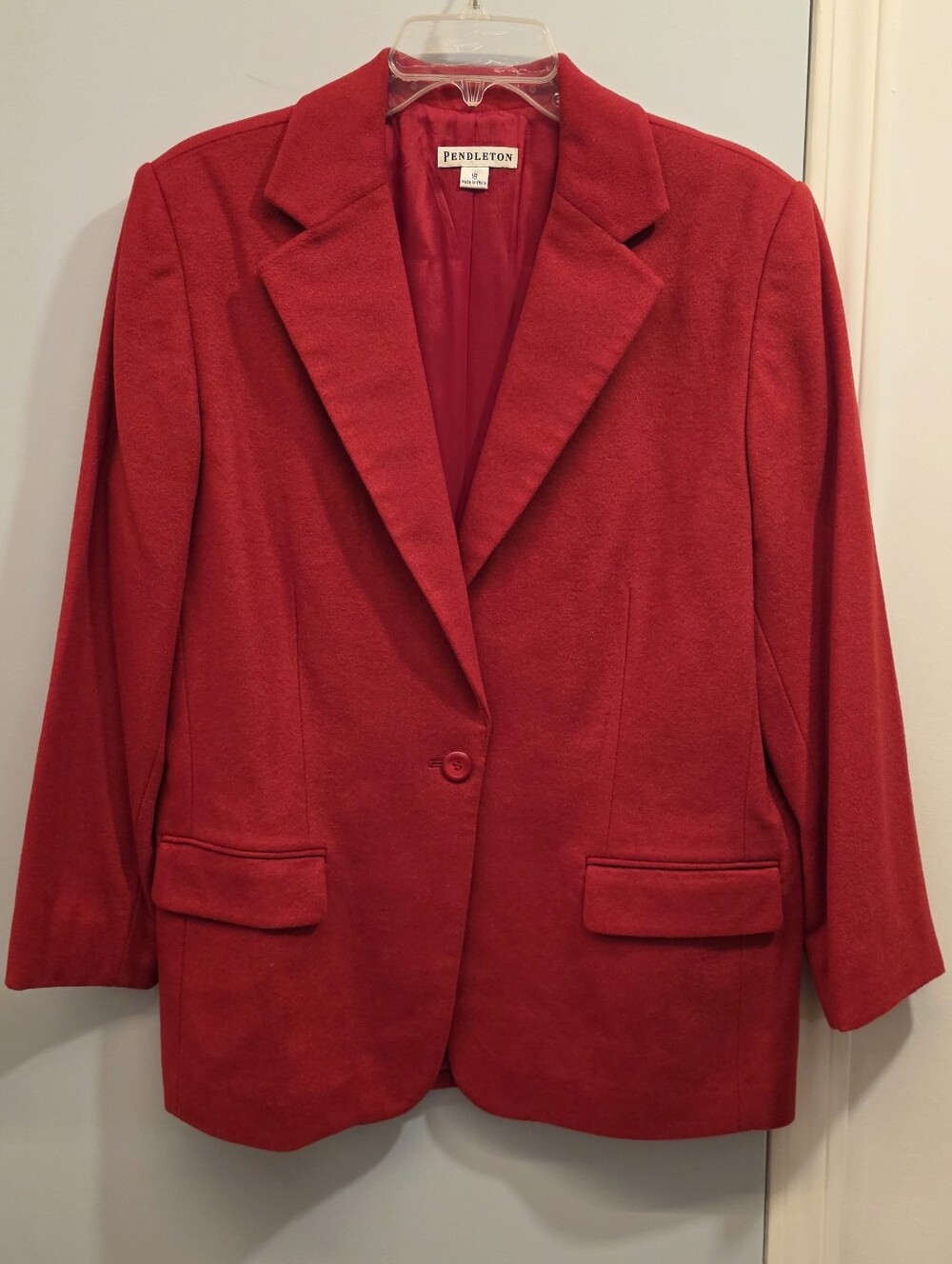 Pendleton Red Wool Cashmere Blazer Jacket Size 16 Single Button Premium Blend